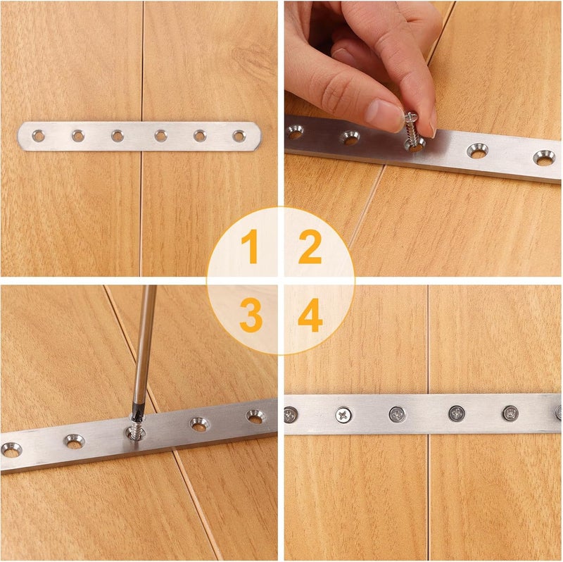 AUGHOA 4 PCS Straight Brackets, Stainless Steel Flat Straight Brace, 6 inch, Metal Brackets with 24 Screws for Furniture Repair Fixing - Image 5